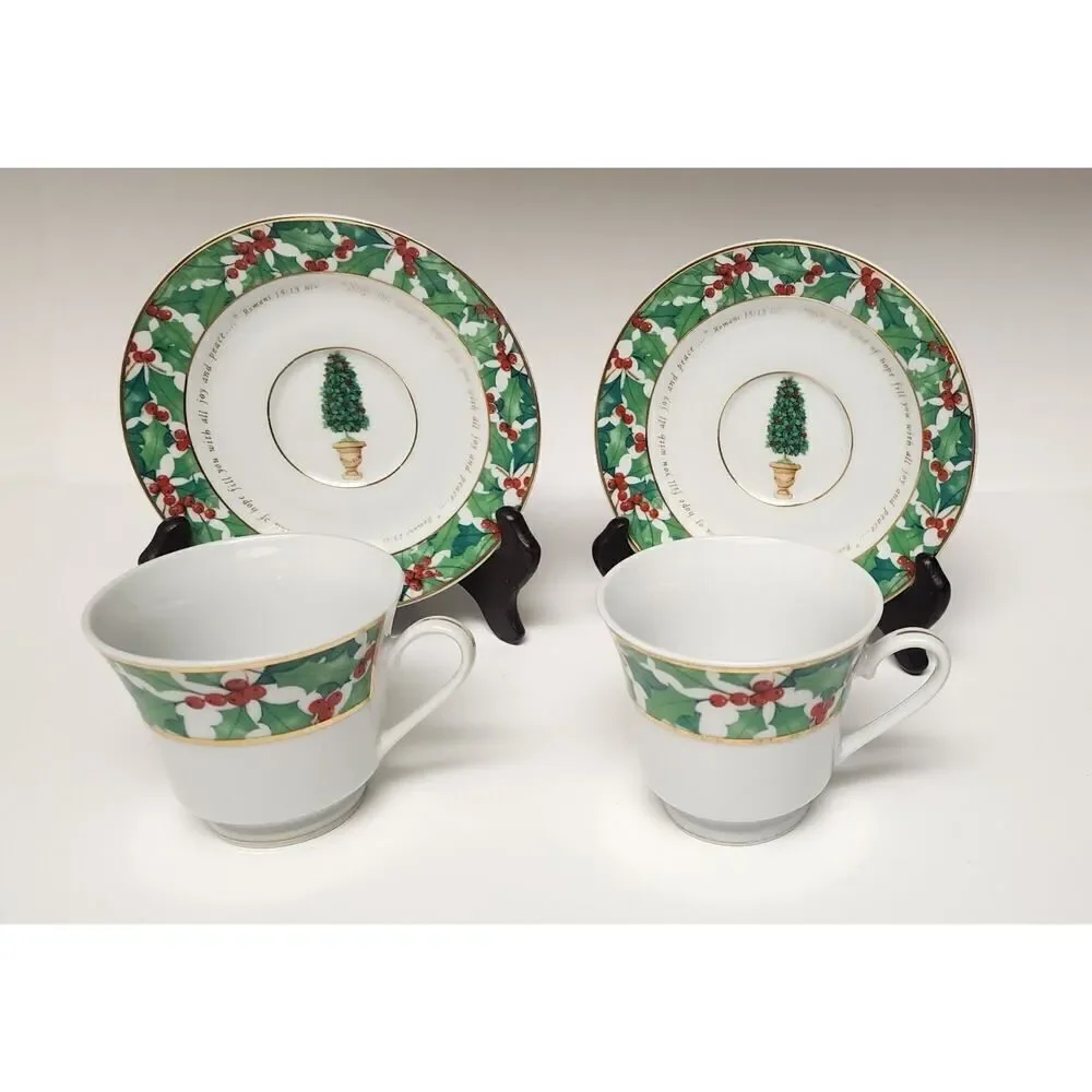 Day Spring Ceramic Tea Pot/Saucers Religious Romans 15:13 Siloam Springs AR